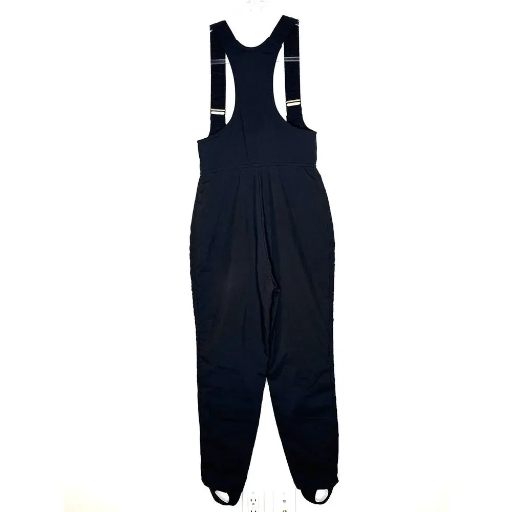 Vintage 1980s–90s Fera Black Quilted Ski Bib Overalls with stirrups 4 petite